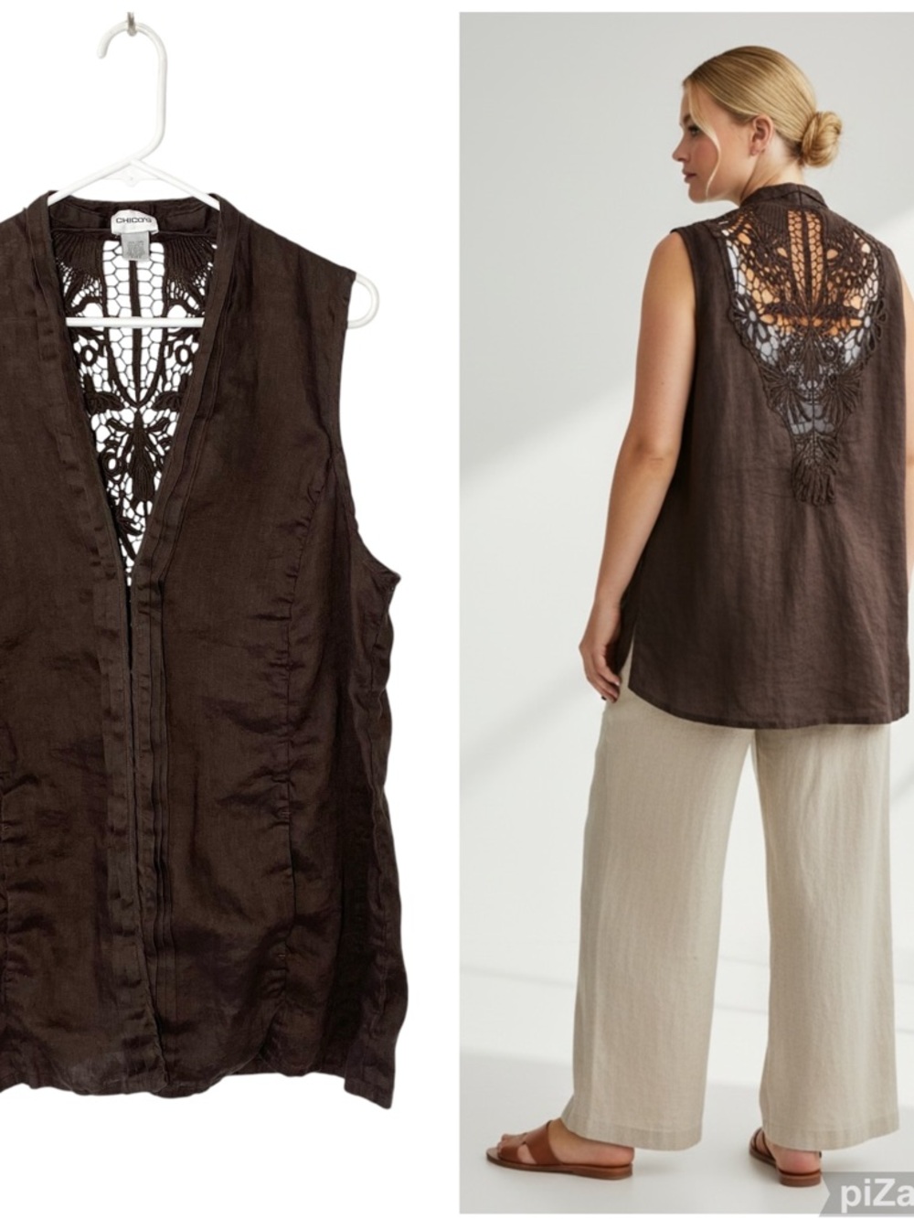 CHICO'S Lace Back Linen Top